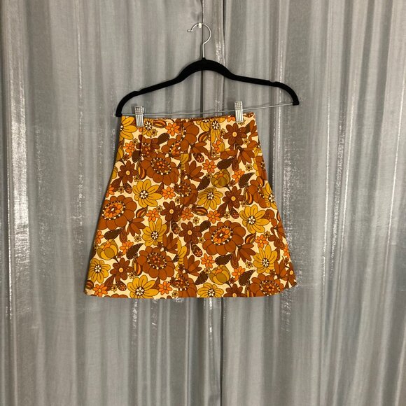 retro 60s floral high waisted autum colors mini skirt - Picture 3 of 8